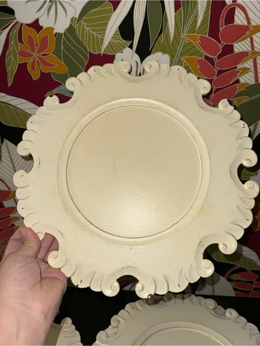 Antique white charger plates by Pier One